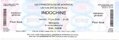 Indochine - ticket