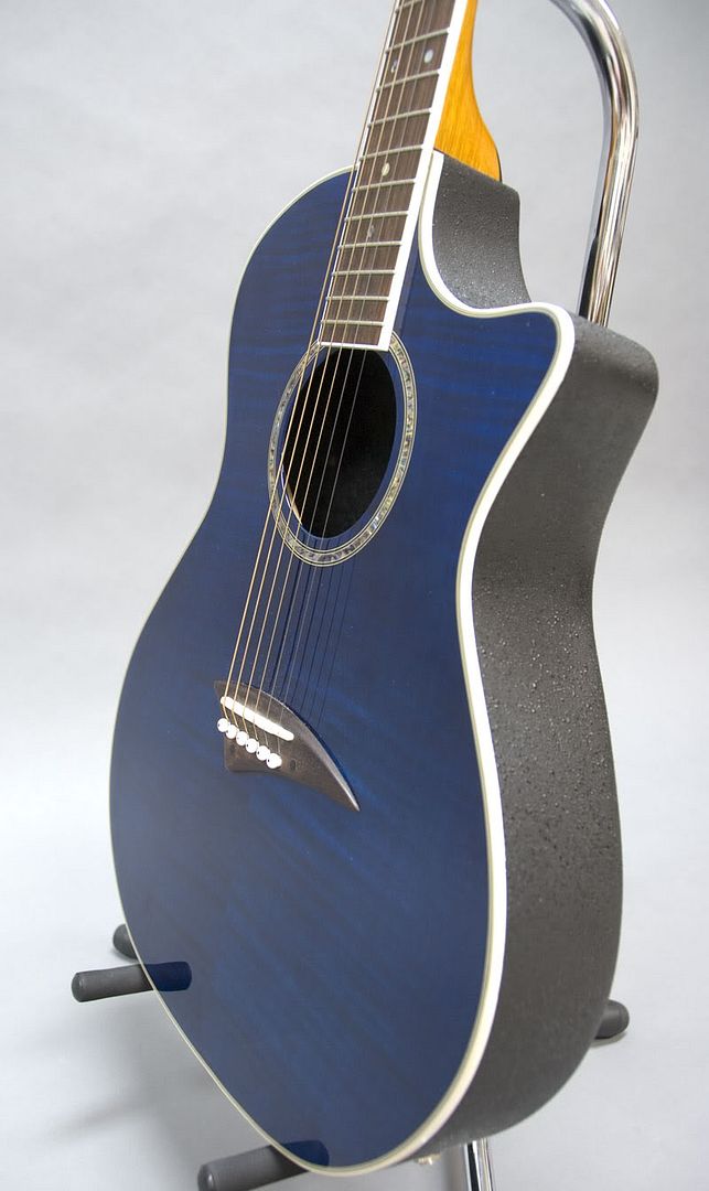 Dean Exotiglass TBL, transparent blue flame top and fiberglass back, w