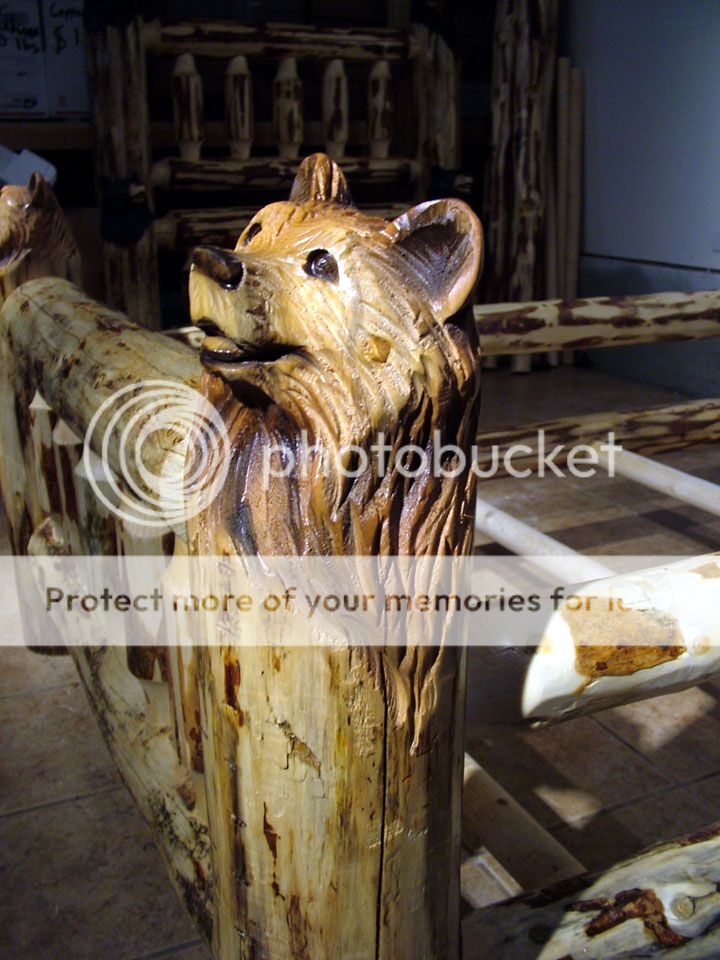 Grizzly Bear Chainsaw Carving carved TWIN size LOG BED  