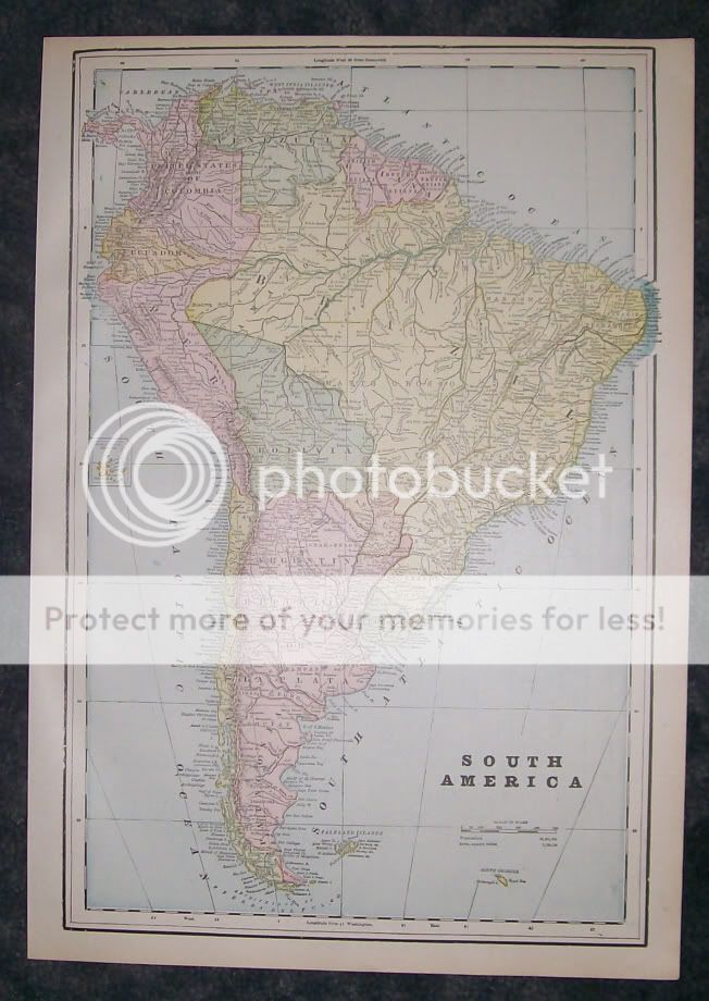 1896 Crams Railway Map of South America. Genuine  