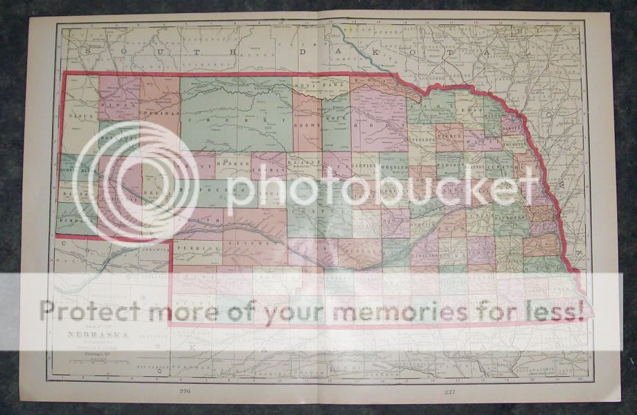 Beautiful 107 year old Crams map of Nebraska.  