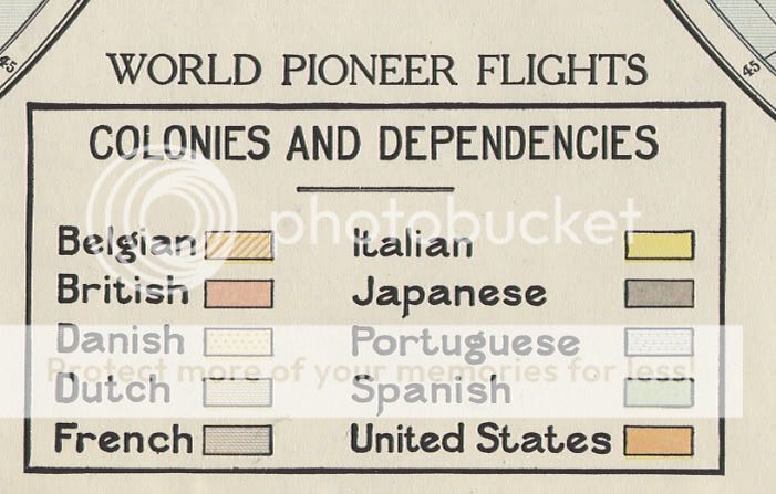 1931 detailed World Pioneer Flight map. Genuine.  