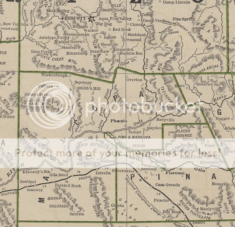 1885 map of Arizona, detailed. Genuine.  