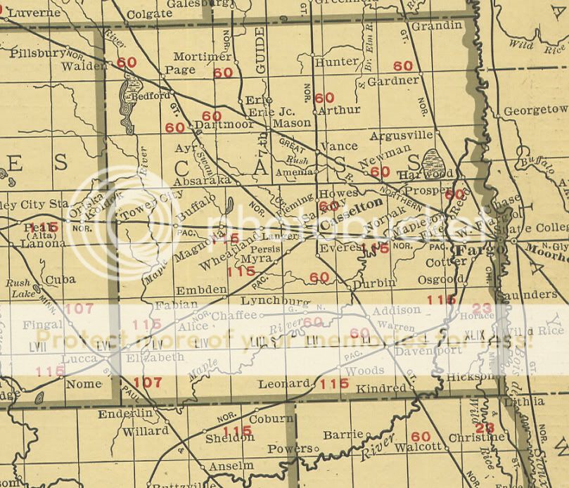 1928 Railroad map of North Dakota. Genuine.  