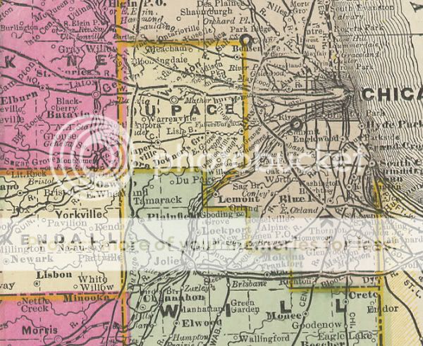 1899 Walkers Railroad Map of Illinois. All R.R.s listed. Handcolored 