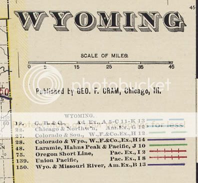 1906 Crams Railway Map of Wyoming. Genuine  