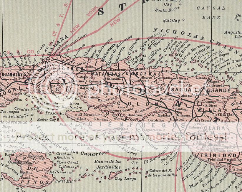 1896 Walkers map of Cuba, Jamaica & Santa Domingo. Genuine.  