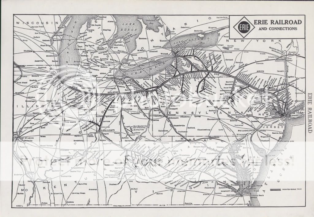 Small old map of the Erie Railroad and connections.  