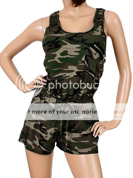Army Camo Camouflage Jumpsuit Jumper Shorts Romper s L